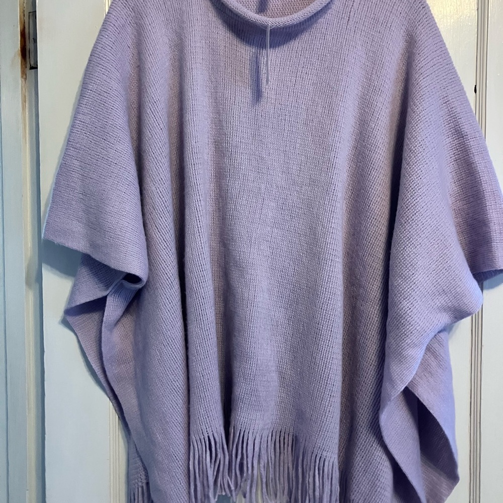 Orchid Poncho with Solid Roll Neck